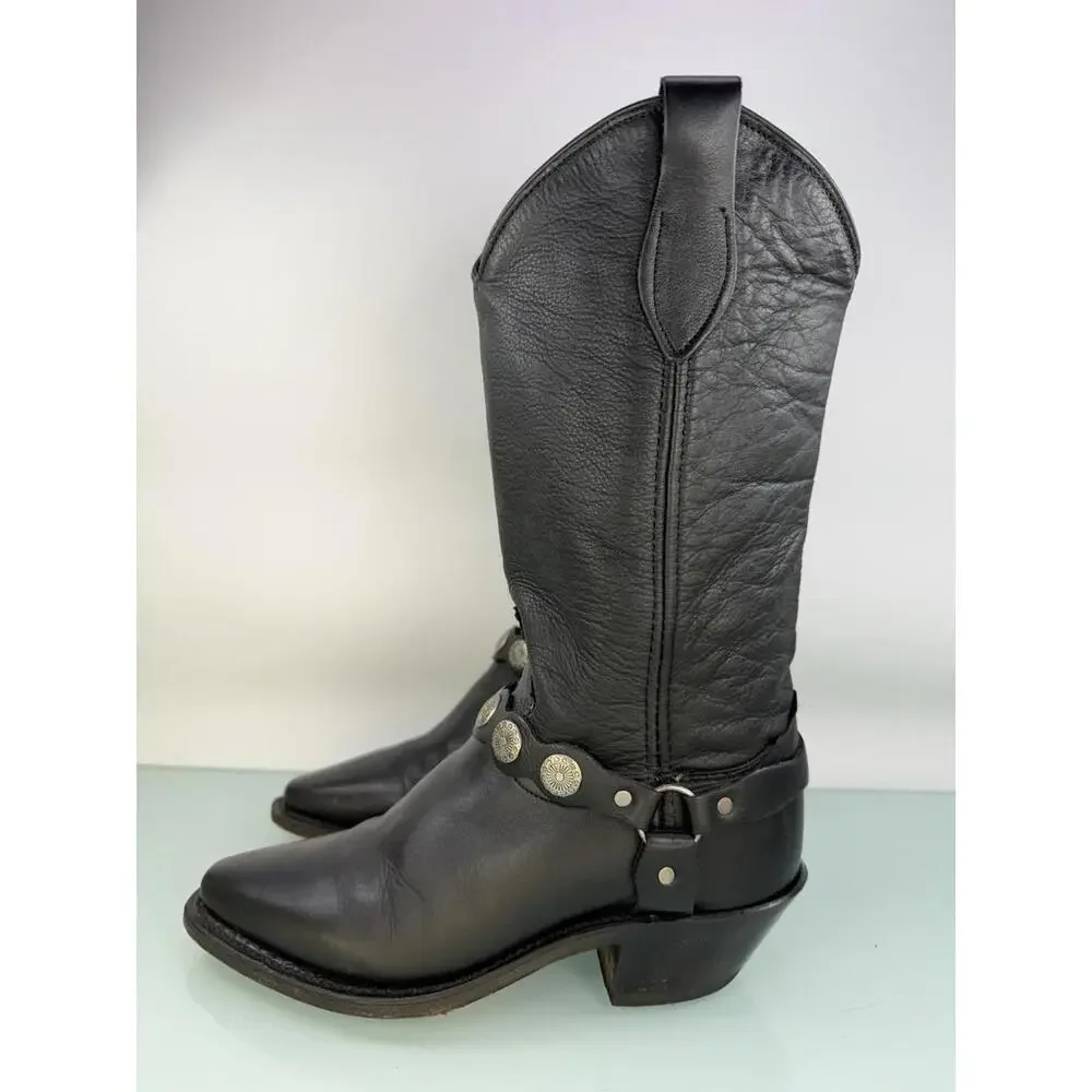 Abilene Black Leather Harness Concho Western‎ Cowgirl Boots USA 5.5M